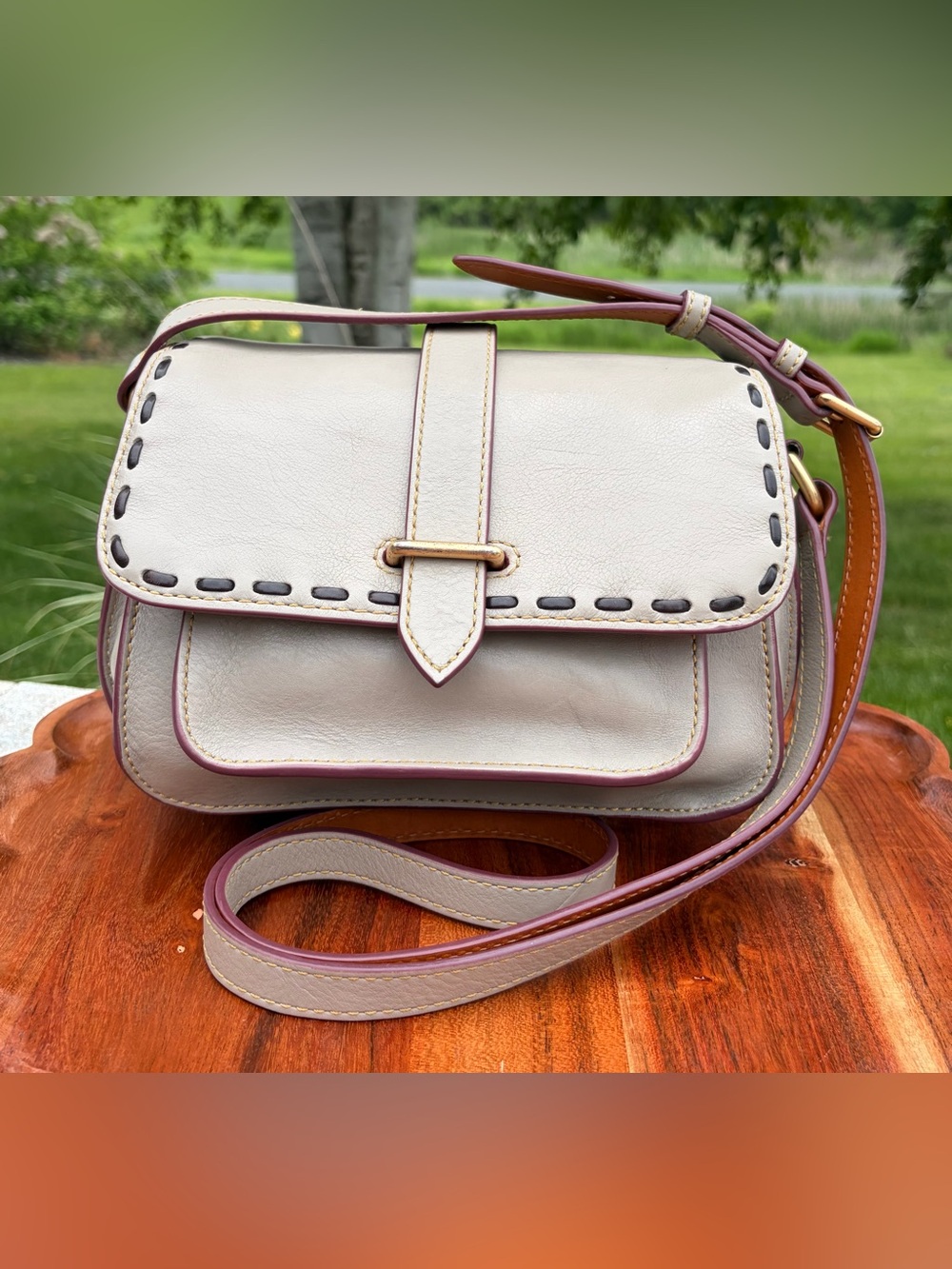 Dooney & Bourke Binocular Florentine Leather Bone Off-White Crossbody - Picture 17 of 17